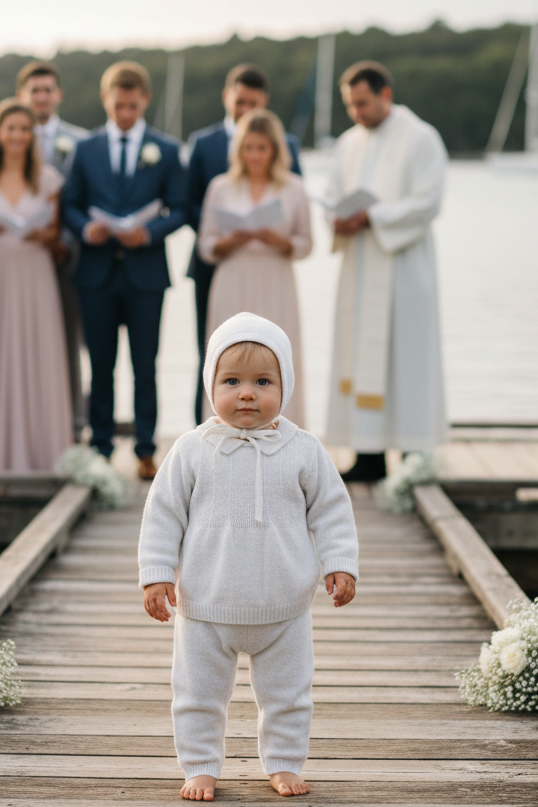Knit Pearl Cross 2 Piece Baby Boy Baptism Outfit with Bonnet - 12M Knit Pearl Cross 2 Piece Baby Boy Baptism Outfit with Bonnet - 12M