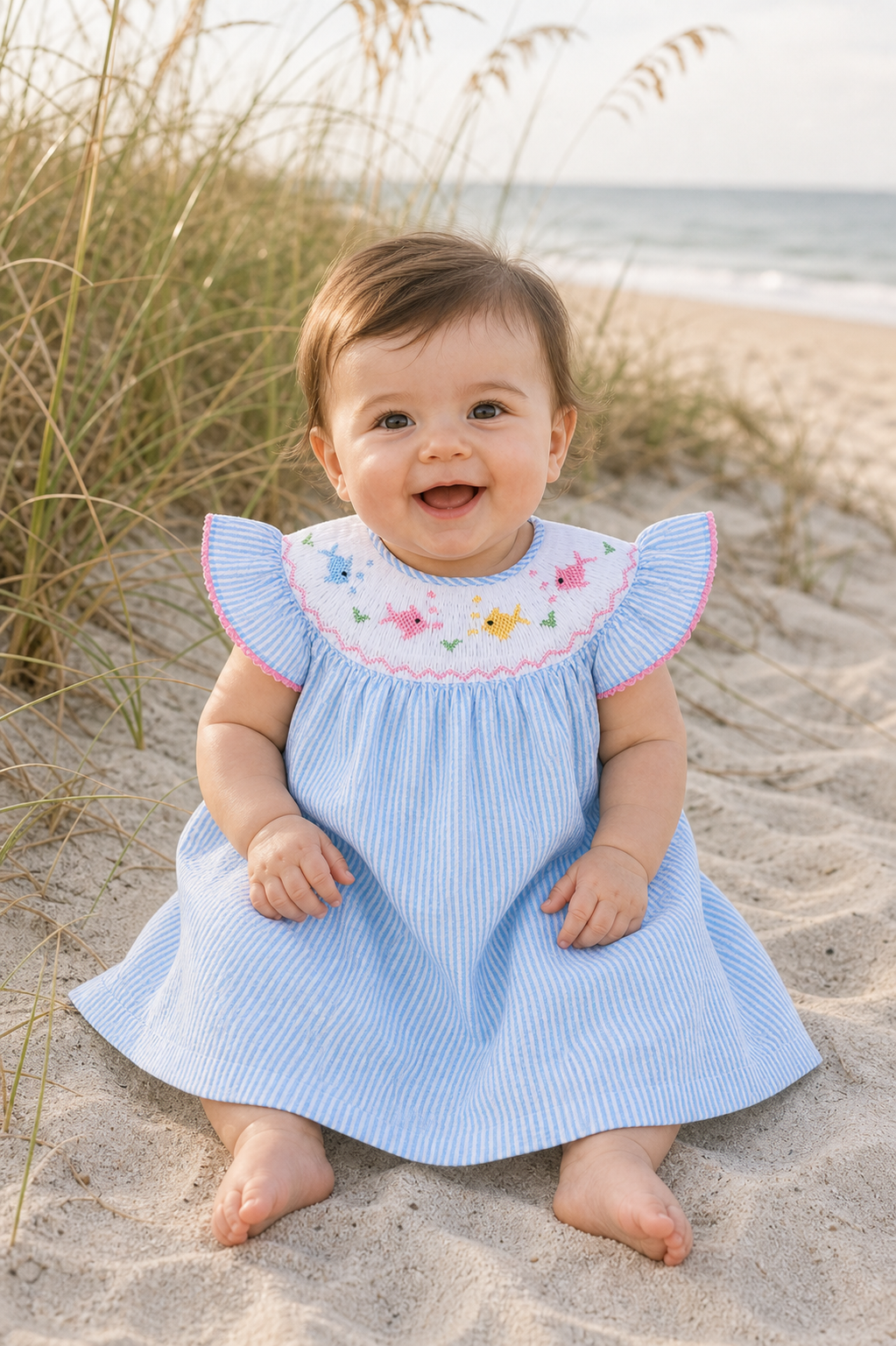 Smocked Fish Bishop Baby Girl Dress