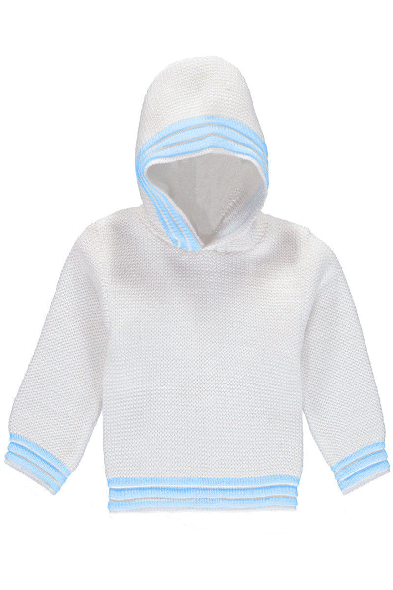 Baby Boy Hooded Blue/White Zip Back Sweater Made in USA