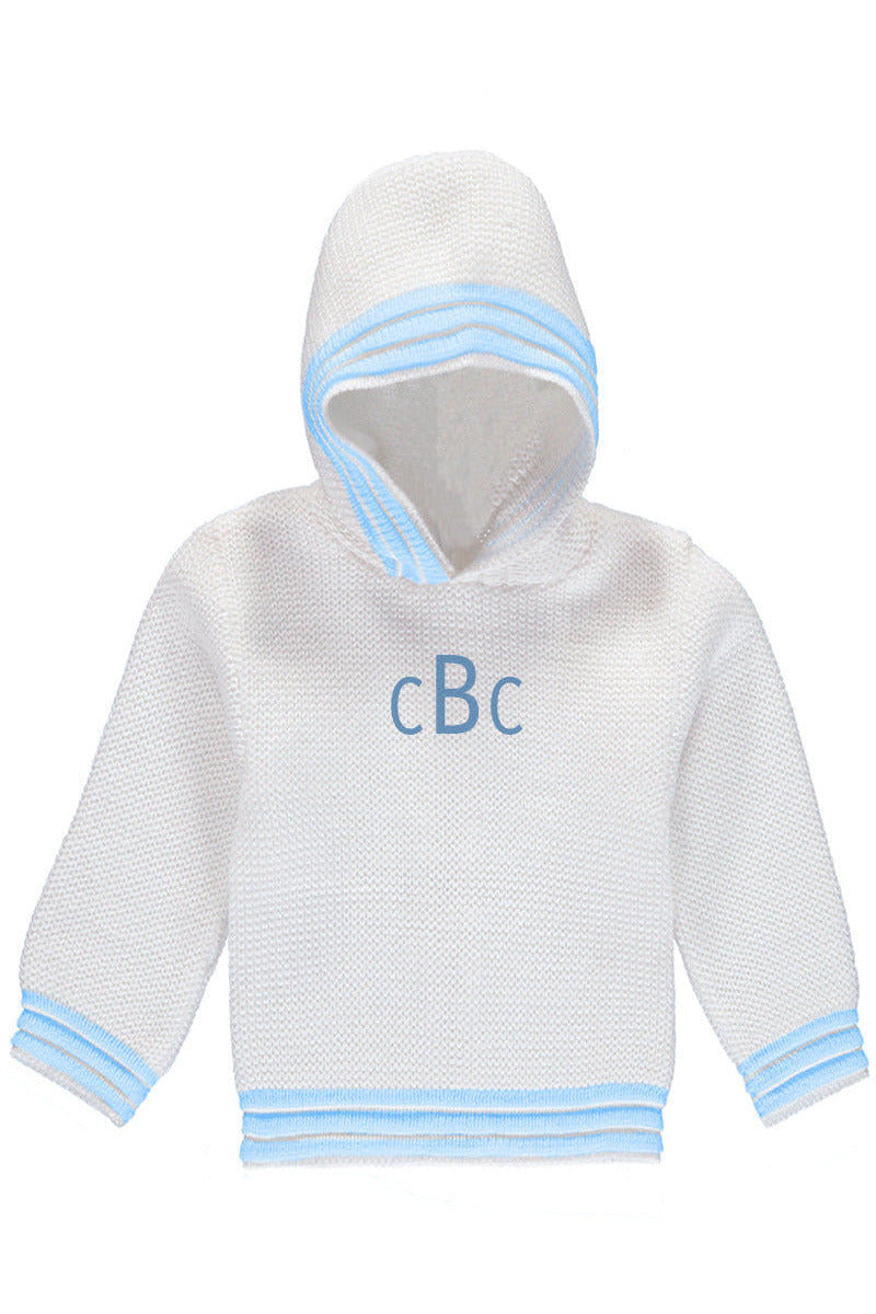 Personalized Hooded Baby Boy Zip Back Sweater 2