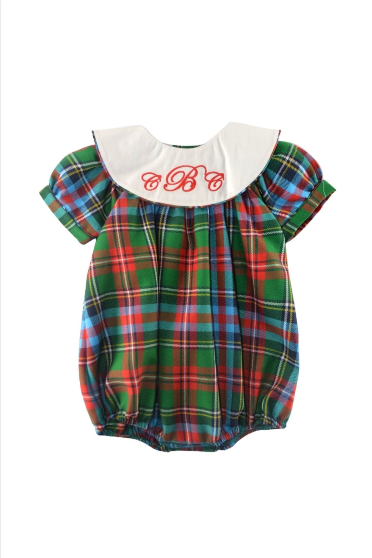 Monogrammed Plaid Bubble Romper for Baby Girls – Carriage Boutique