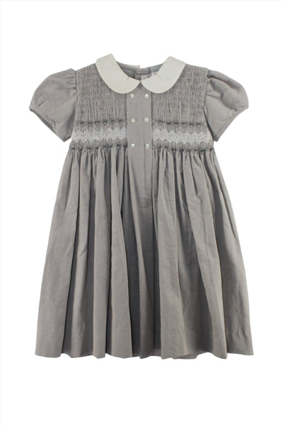 Smocked Corduroy Gray Toddler & Youth Girl Dress
