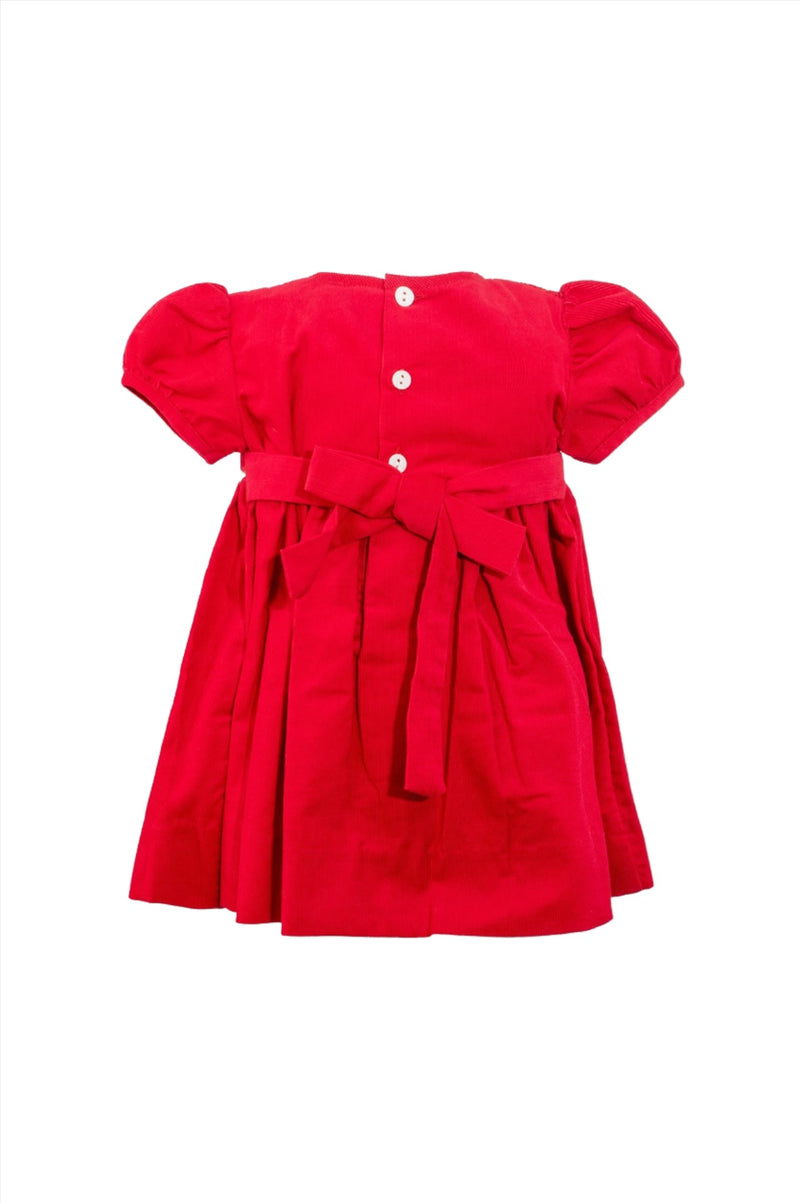 Smocked Corduroy Red Baby Girl Short Sleeve Dress with Panty 2