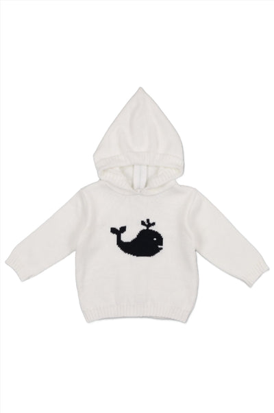 Smocked Whale Hooded Zip Back Baby Boy Sweater