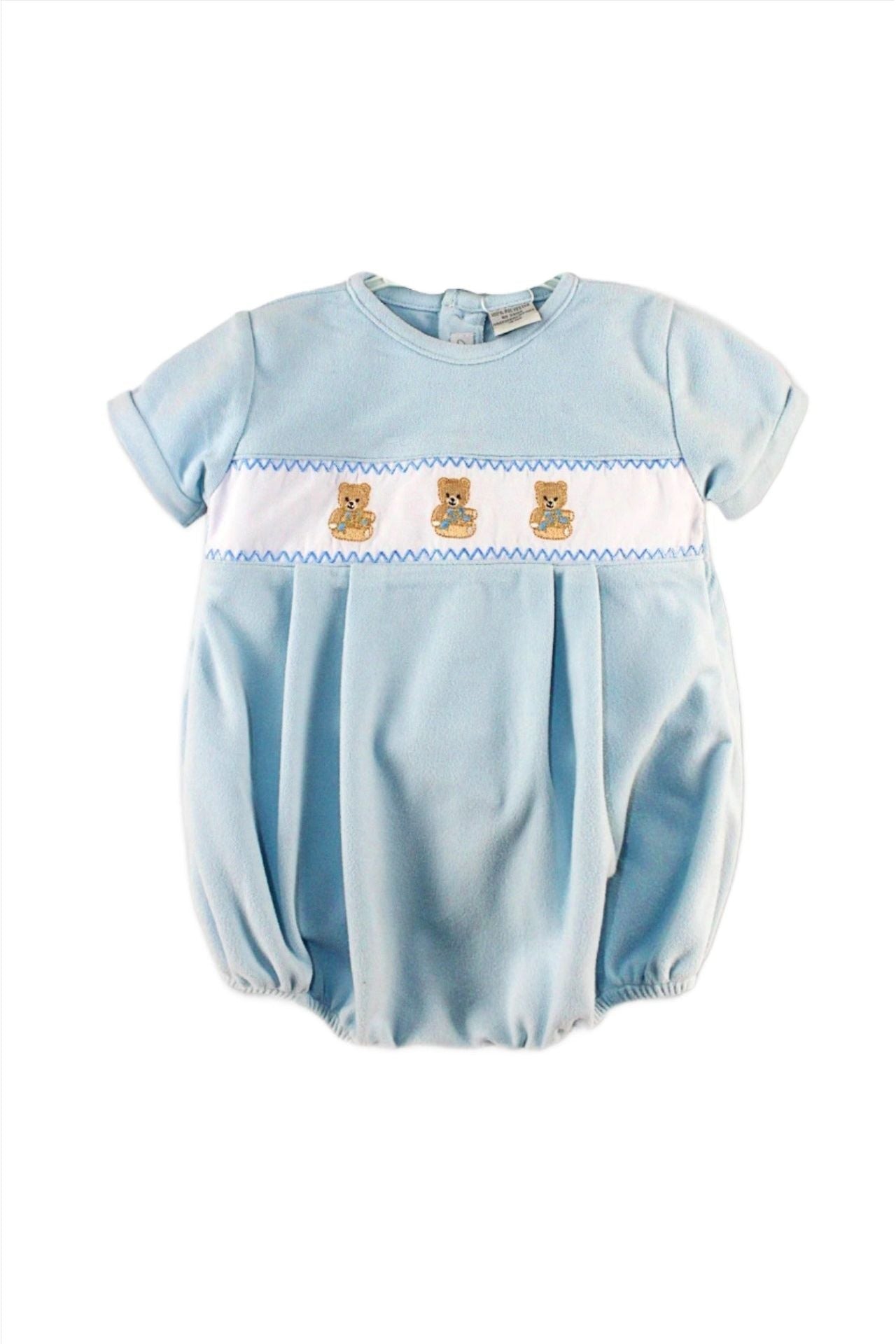 Carriage Boutique Teddy Bear Blue Baby Boy Bubble Romper