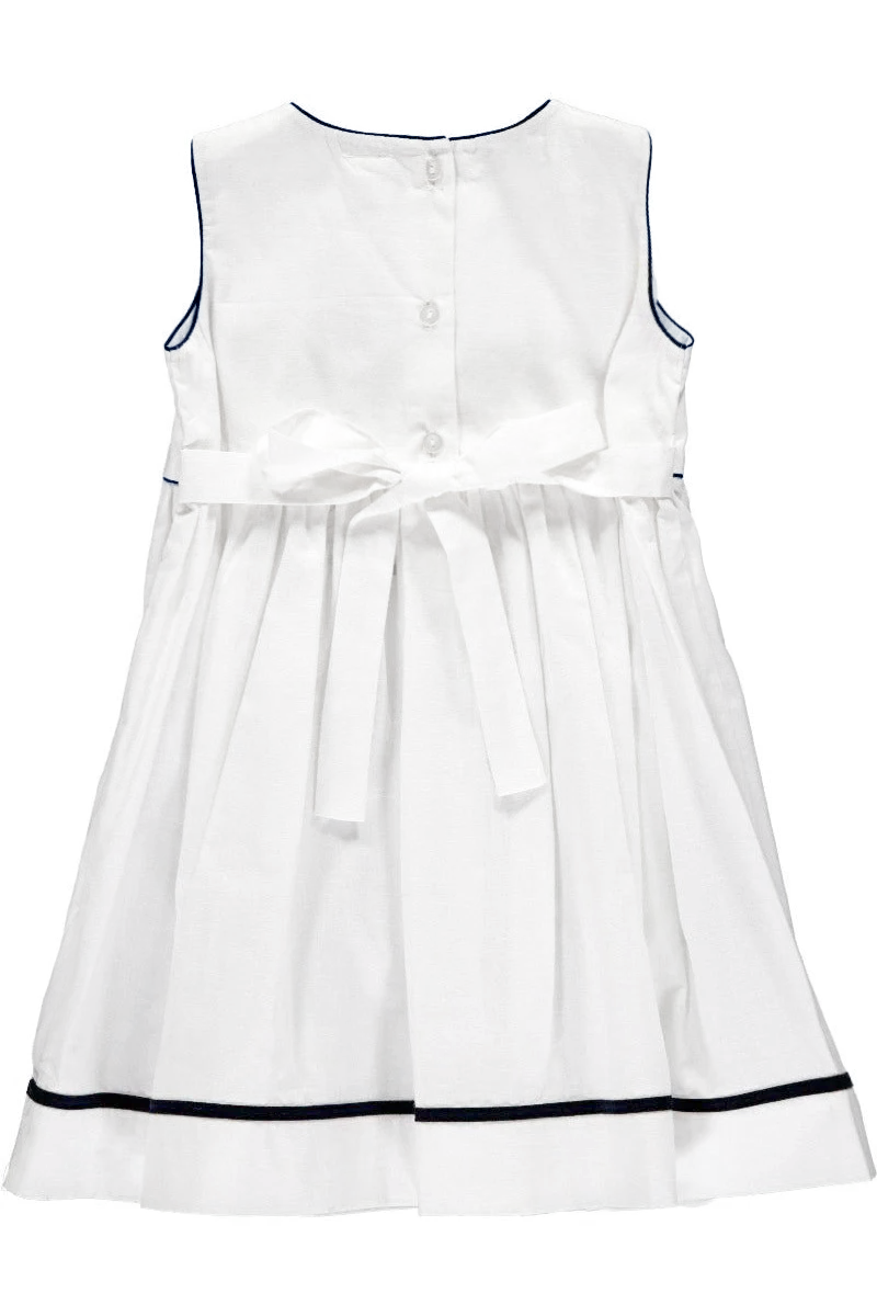 Personalized Monogram White and Navy Baby Girl Sleeveless Dress