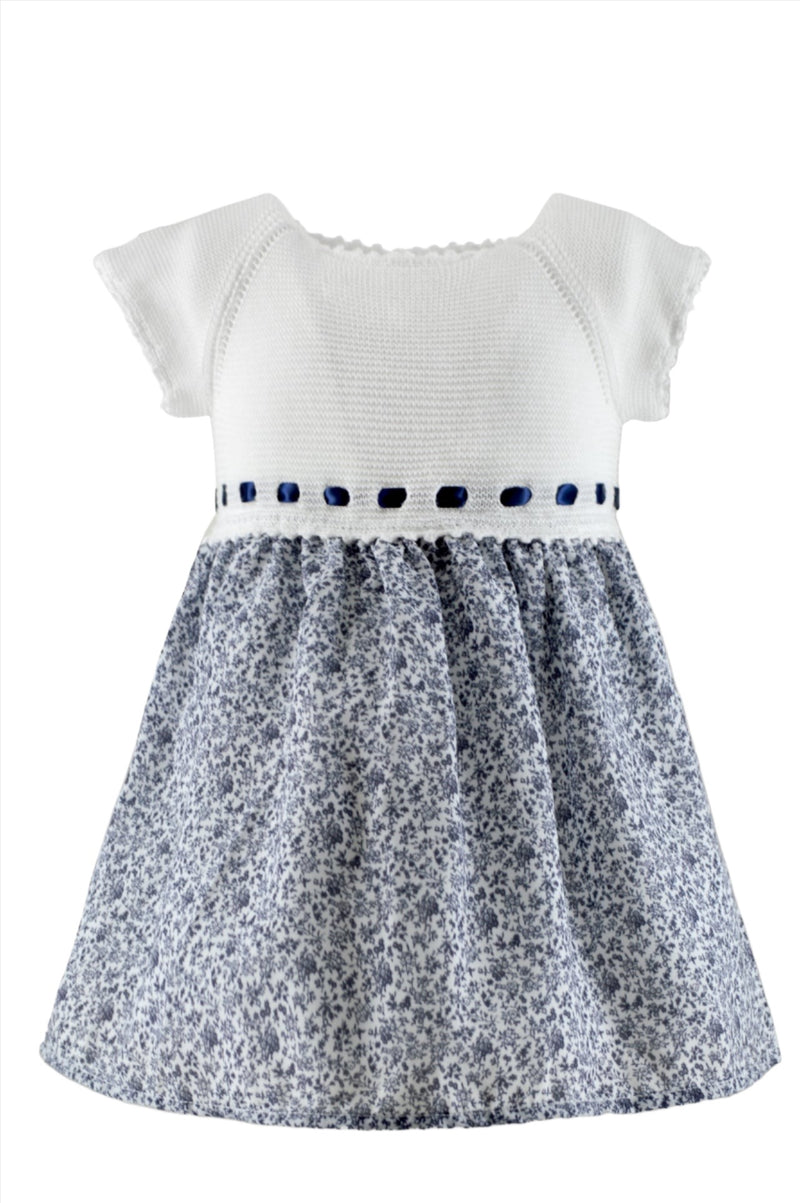 Carriage Boutique Floral Knit Mix Baby Girl Dress Blue