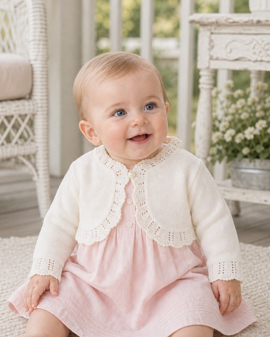 classic dress shrug Julius Berger Little Girls Ivory Scalloped Edge Mid Torso Bolero 2T Cardigan