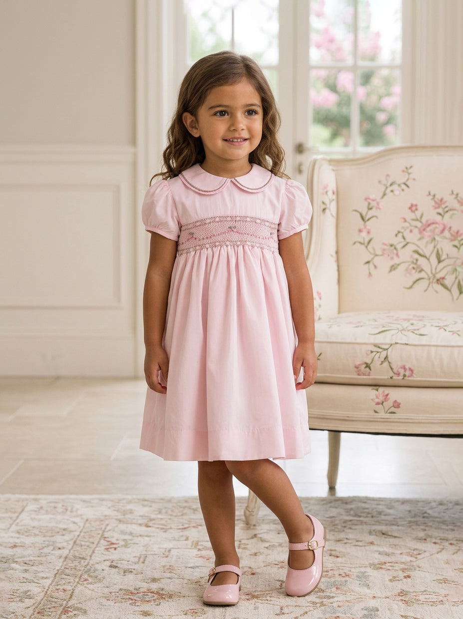 Hand Smocked Elegant Taffeta Toddler Girl Dress