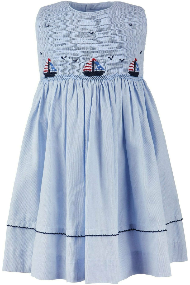 Sail Boats Blue Hand Smocked Toddler Dress