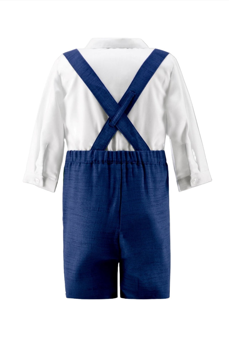 Silk Navy Baby Boy Suspender Shorts Set 2 - Carriage Boutique
