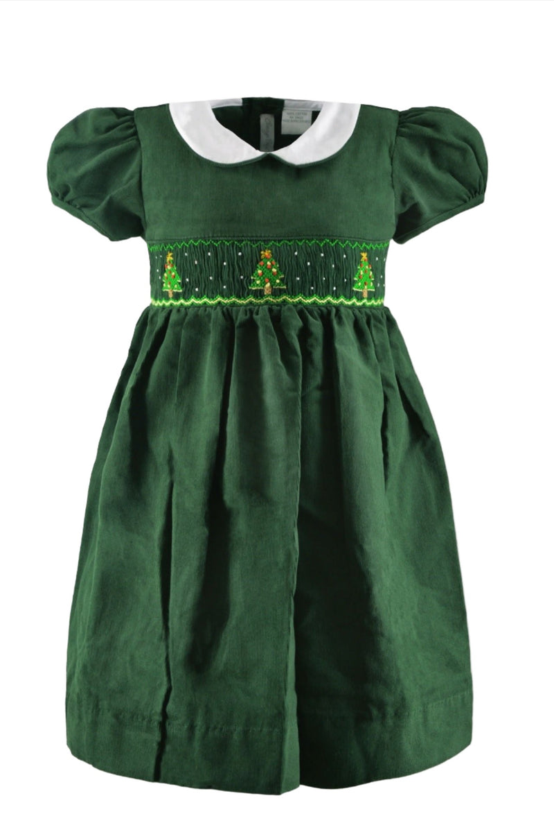 Smocked Christmas Trees Short Sleeve Baby Girl Dress 3 - Carriage Boutique