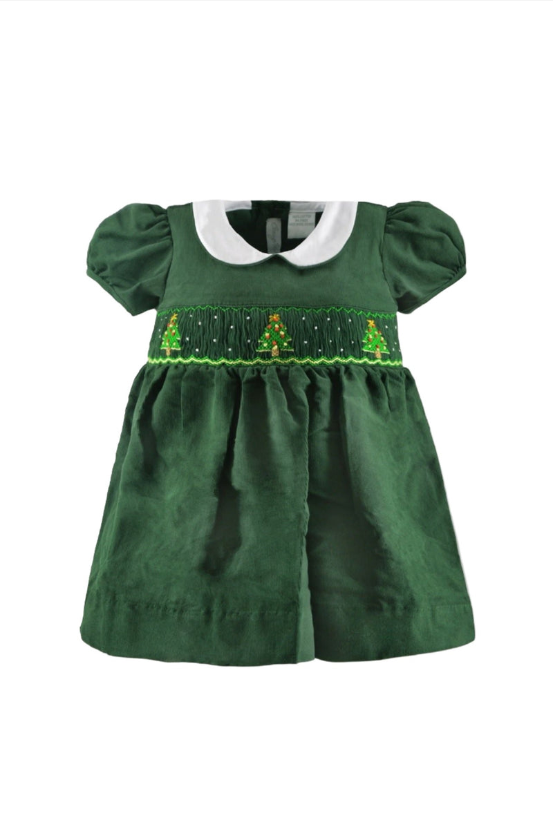 Smocked Christmas Trees Short Sleeve Baby Girl Dress - Carriage Boutique