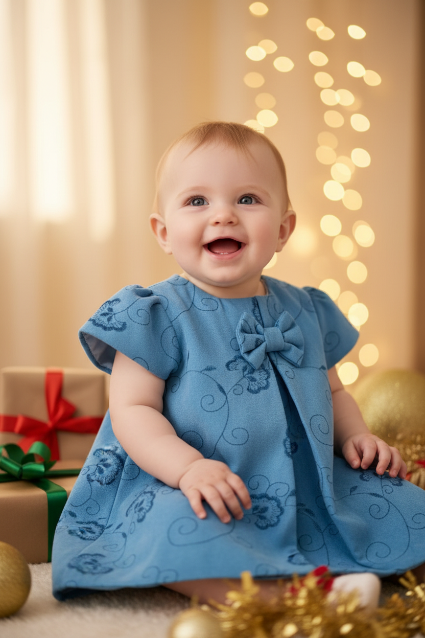 Suede Pattern Short Sleeve Baby Holiday Dress - 18M Suede Pattern Short Sleeve Baby Holiday Dress - 18M