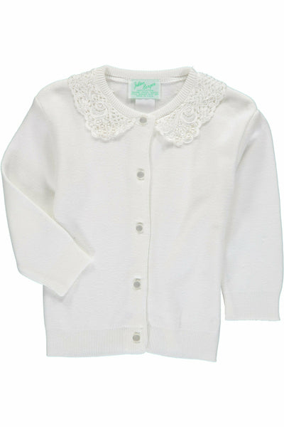 Cotton Cashmere Girl Cardigan White with Lace Collar - Carriage Boutique