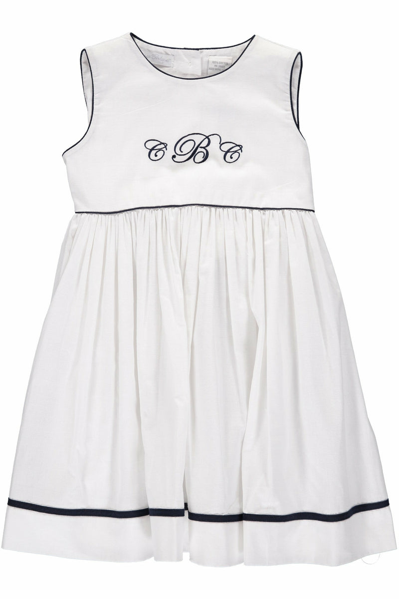 Baby Girl Monogram Blank White and Navy Sleeveless Dress [product_tags] dress- Carriage Boutique