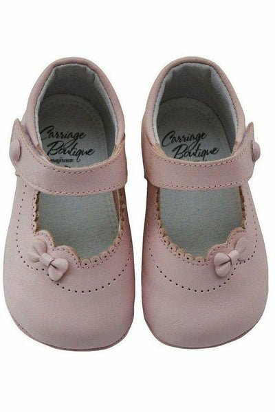 Baby Girl's Dressy Pink Leather Soft Sole Crib Shoes w/Bow, Size 15 EU/0 US INFANT - Carriage Boutique