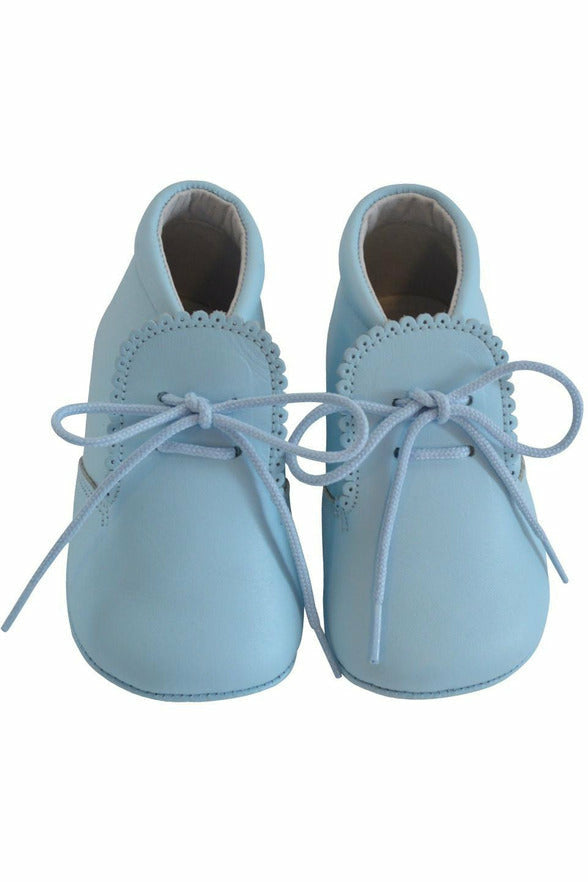 Leather Soft Sole Baby Boy Shoes w/ Laces Blue Leather