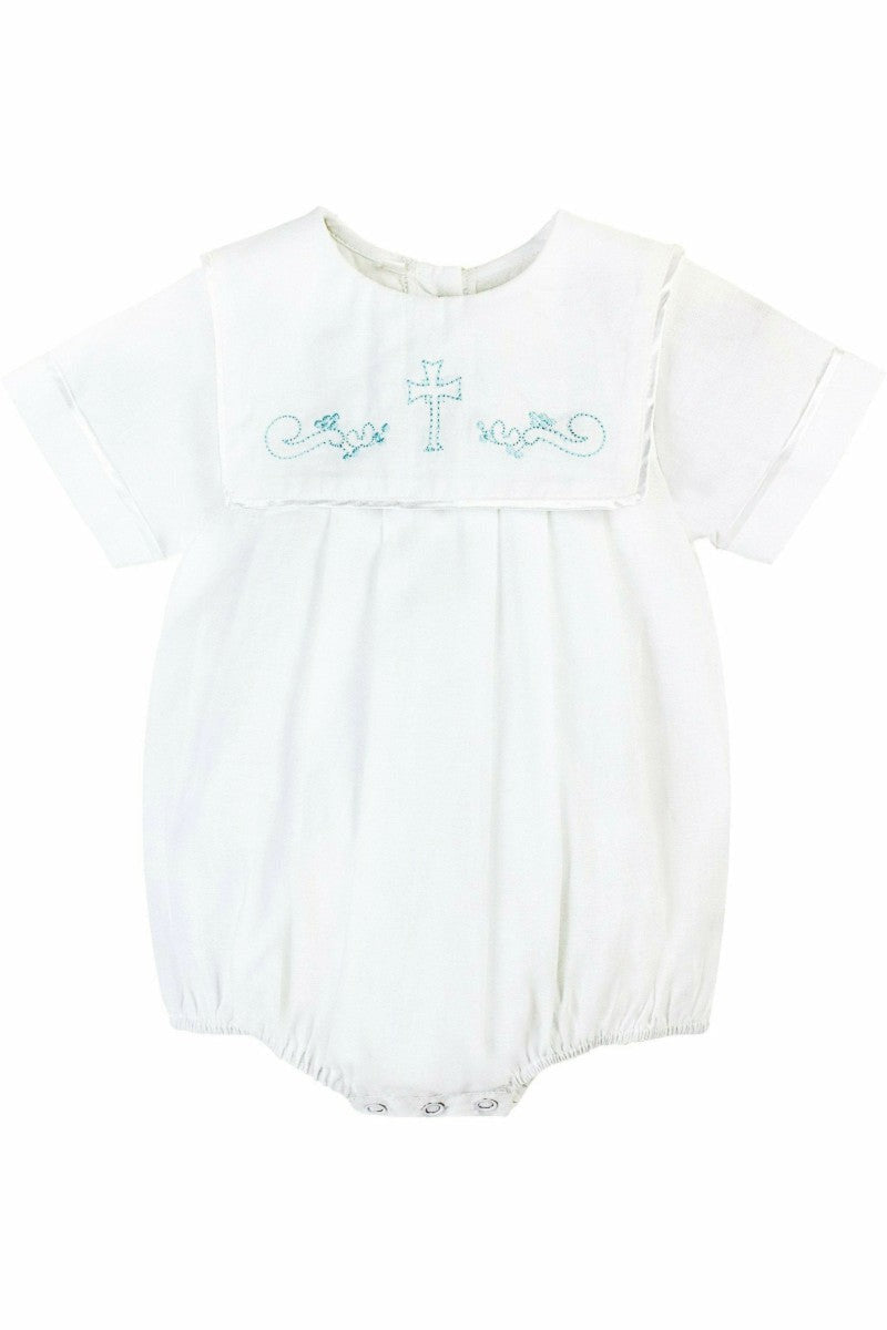 Hand Embroidered Cross Baby Boy Christening Outfit with Bonnet 2 - Carriage Boutique