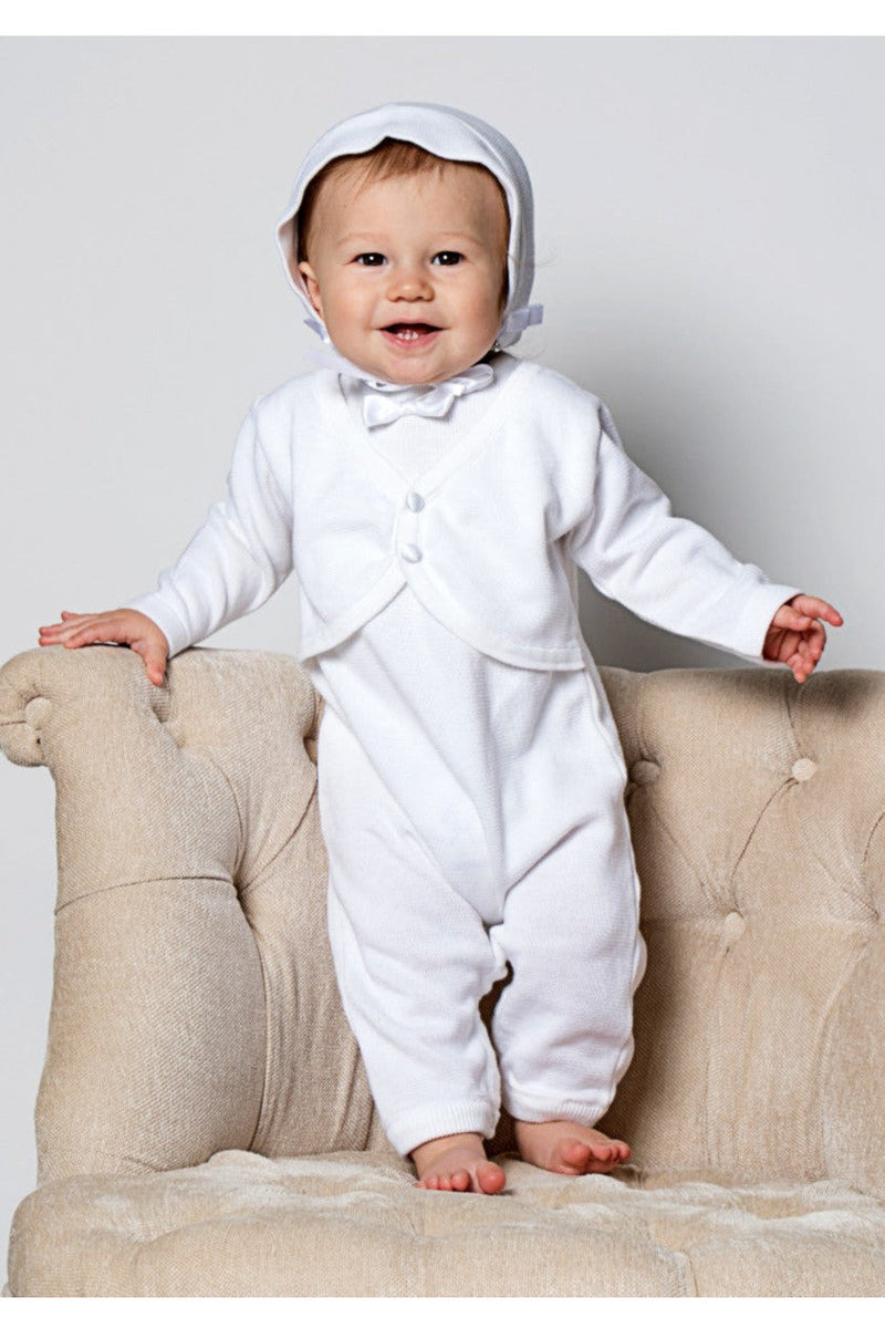 Baby Boy Christening Outfit with Attached Vest and Matching Bonnet 2 - Carriage Boutique
