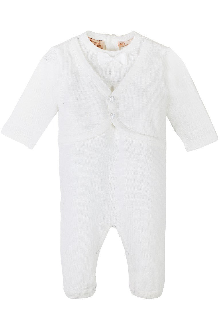 Baby Boy Christening Outfit with Attached Vest and Matching Bonnet 4 - Carriage Boutique