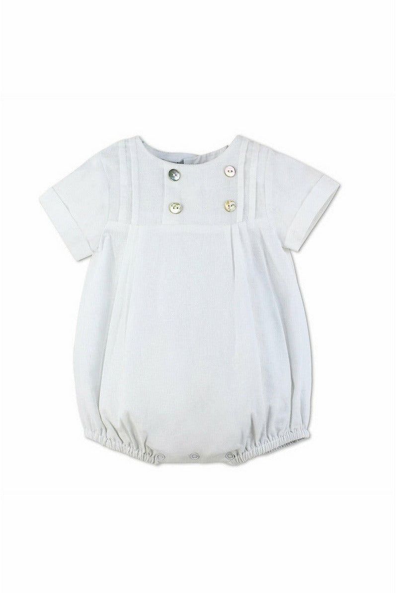 Linen Tuck Romper Baby Boy Christening Outfit 2 - Carriage Boutique