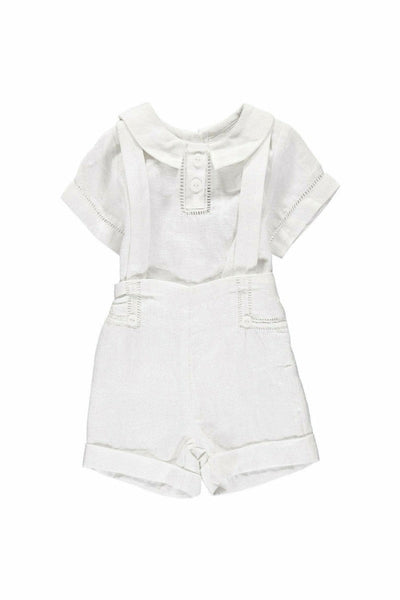 Linen Baby Boy Christening Outfit with Suspenders - Carriage Boutique