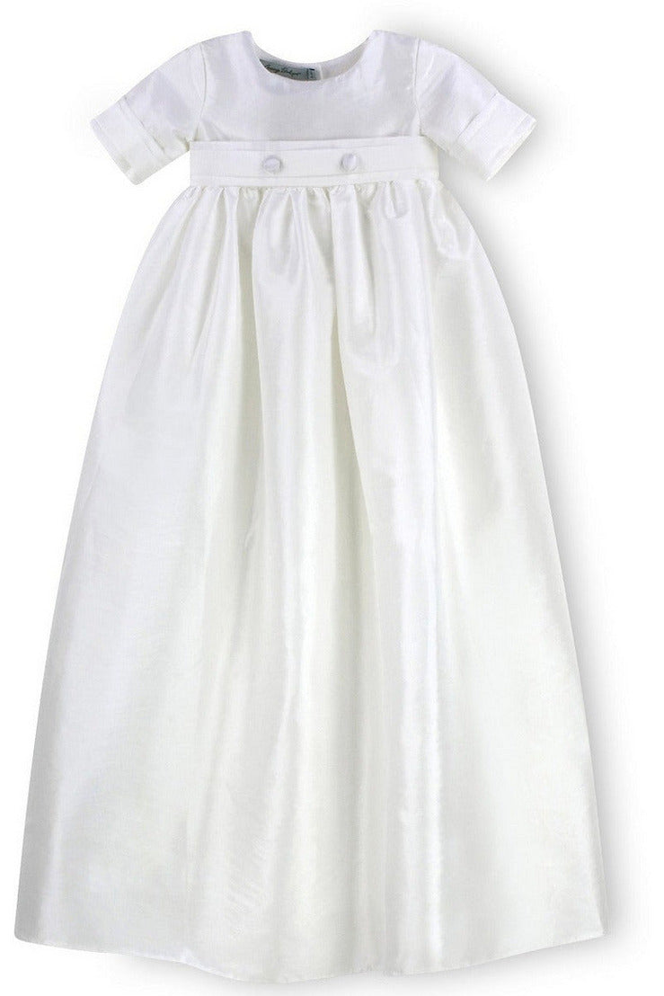 Satin White Long Baby Boy Christening and Baptism Gown with Hat 2 - Carriage Boutique