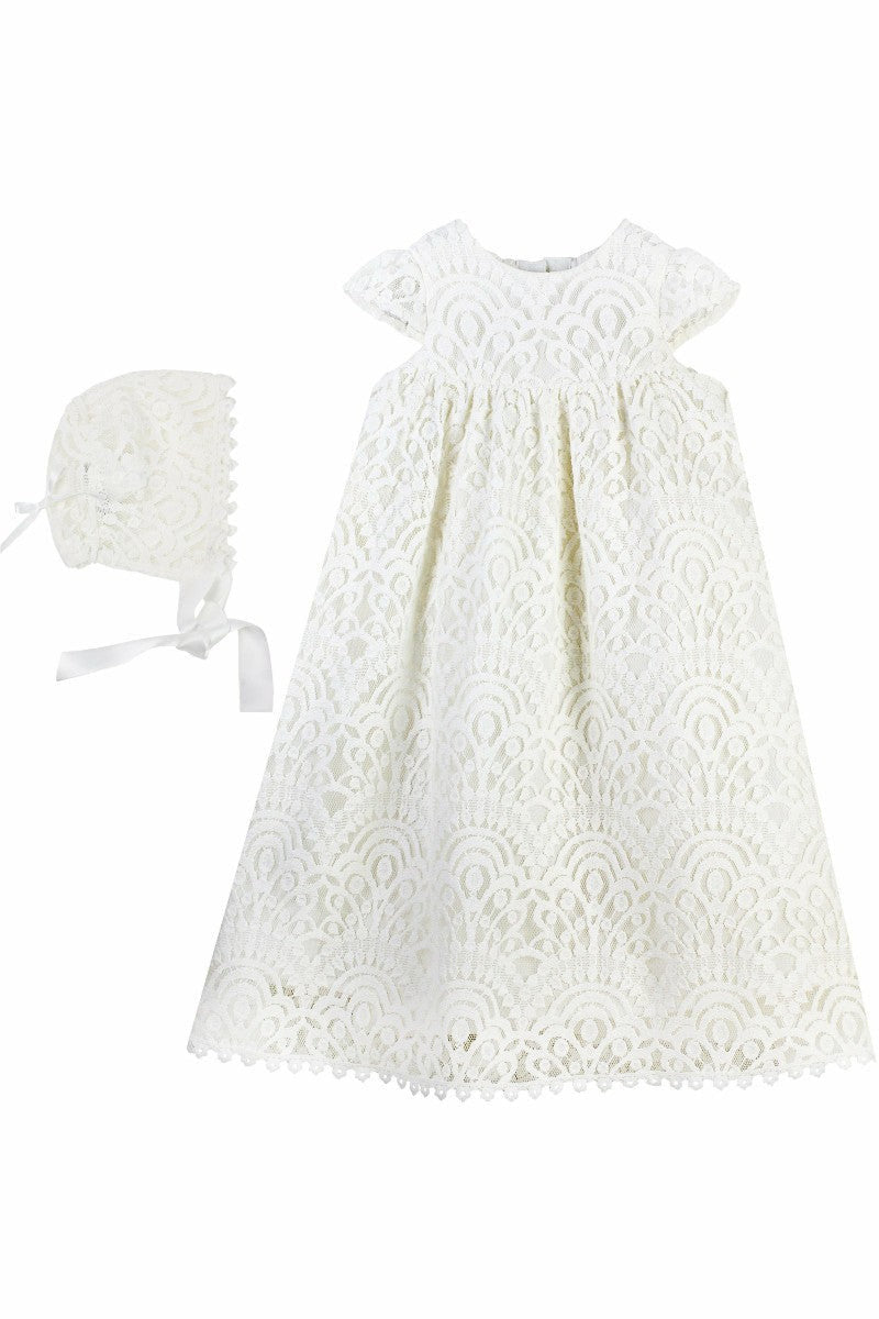 Elegant Lace Sleeveless Christening Gown with Bonnet