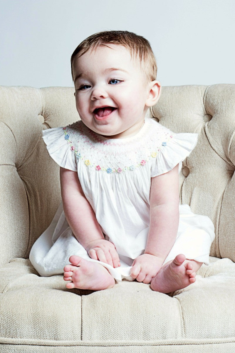 Vintage Hand Smocked Floral Baby Girl Bishop Dress Vintage Hand Smocked Floral Baby Girl Bishop Dress
