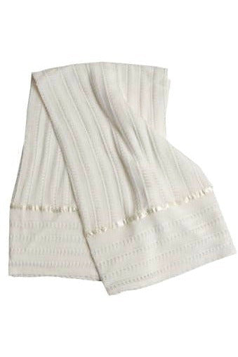 Carriage Boutique Ivory Baby Knitted Blanket with Silk Lines - Carriage Boutique