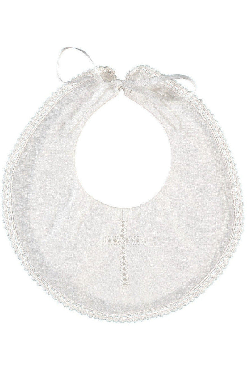Christening Bib with Hand Embroidered Cross and Satin Ribbon - Carriage Boutique
