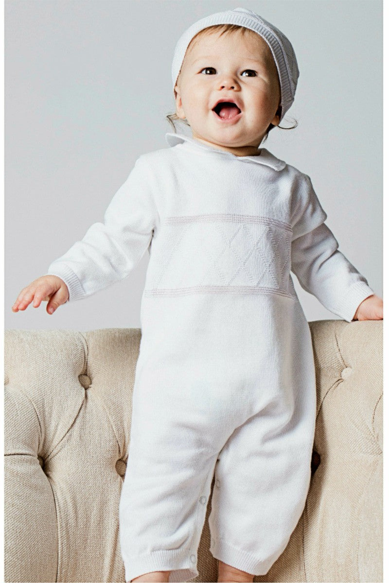 Coverall Diamond Stitching with Hat Baby Boy Christening Outfit 3 - Carriage Boutique