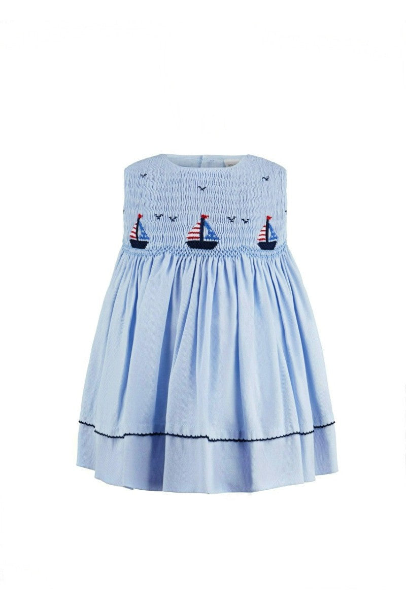 Blue Smocked Freedom Boats Baby Girl, Toddler & Youth Dress - 4T Blue Smocked Freedom Boats Baby Girl, Toddler & Youth Dress - 4T