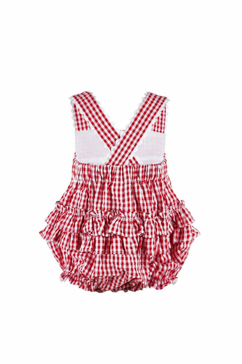 Monogram Check Baby Girl Bubble Romper Back - Carriage Boutique  
