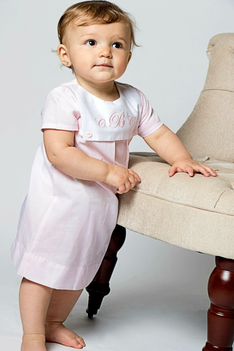 Personalized Baby Girl Dress with Button Bib 100% Cotton - 18M Personalized Baby Girl Dress with Button Bib 100% Cotton - 18M