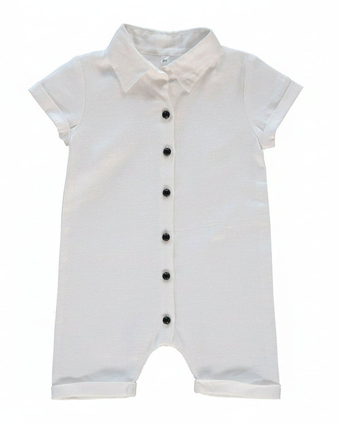White Linen Baby Boy Romper with Collar – Carriage Boutique