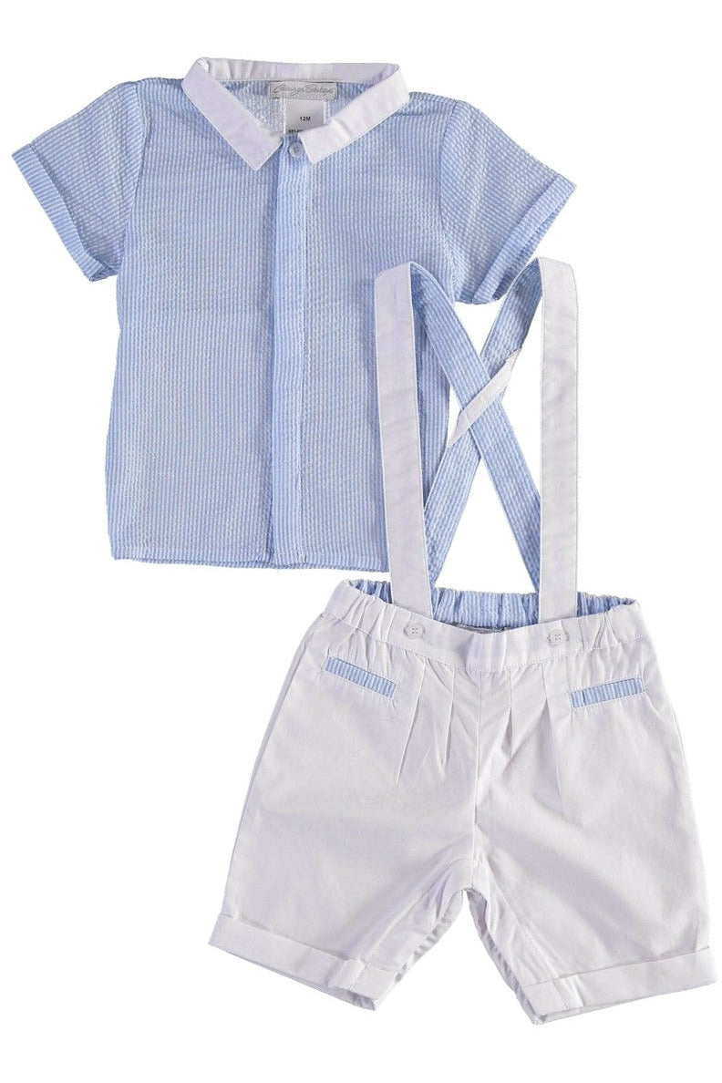 Seersucker Suspenders Short Set Bobby Suit (Babies) 2 - Carriage Boutique
