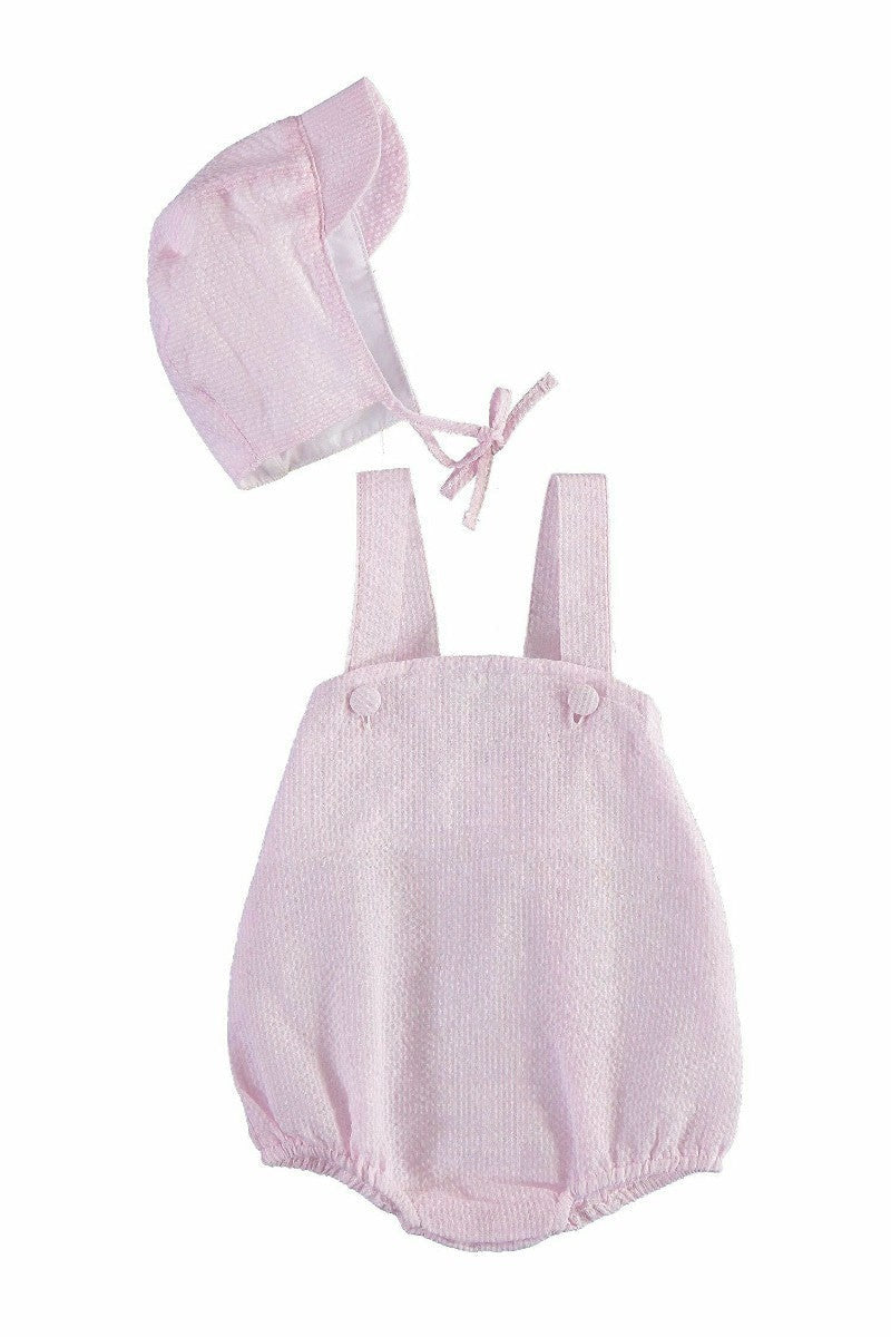 Sleeveless Seersucker Baby Girl Bubble Romper with Hat 2 - Carriage Boutique