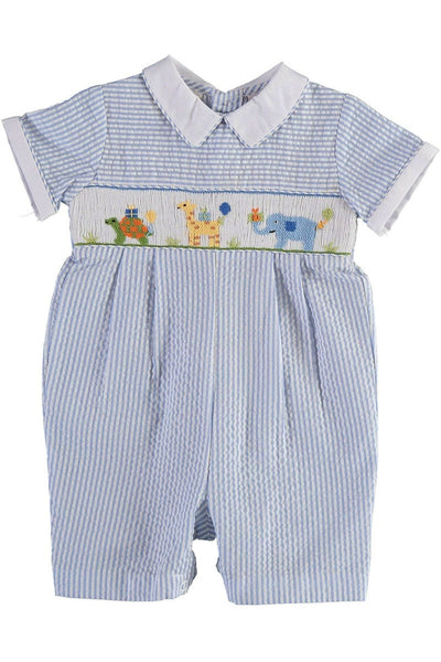 Smocked Animals Baby Boy Romper - Carriage Boutique