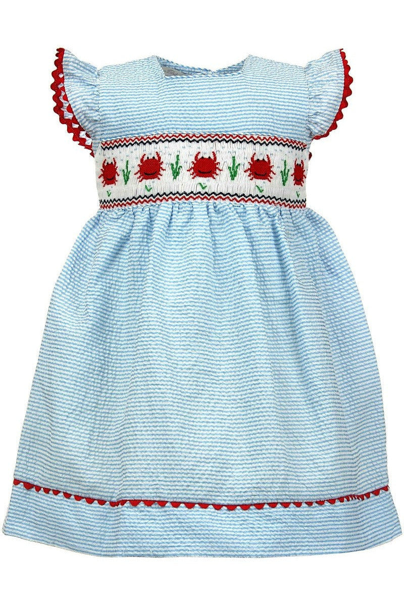 Smocked Crabs Blue Striped Girl Dress (Babies & Toddlers) 3 - Carriage Boutique