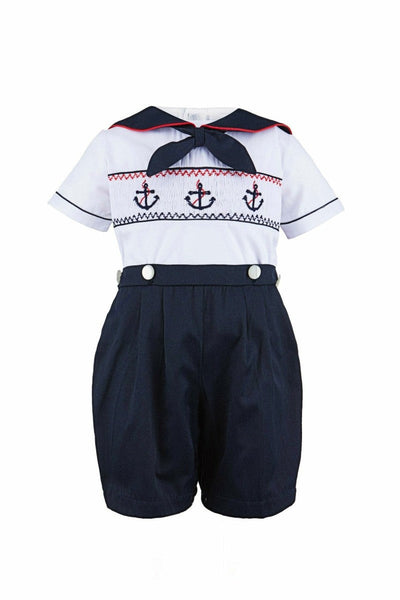 Smocked Sailor Anchors Bobby Suit - Carriage Boutique