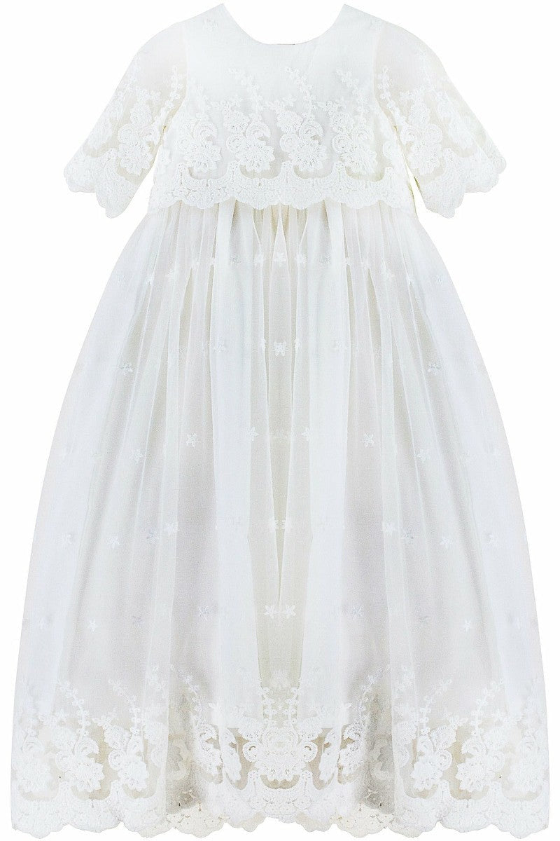 Star Lace Baby Girl Christening Gown with Bonnet 4 - Carriage Boutique