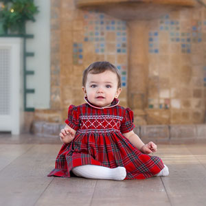 Baby Girl Christmas Outfit: Baby Girl in Red Dress - Carriage Boutique