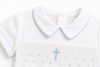 Hand Smocked Blue Cross Christening Bobbie Suit