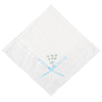 Julius Berger Belgium Lace Blanket with Blue Ribbon