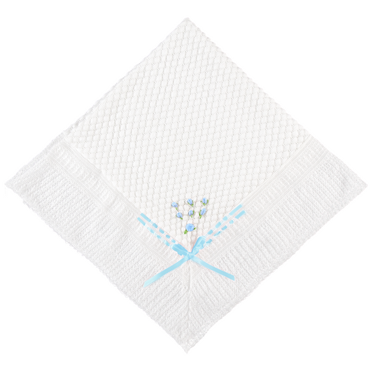 Julius Berger Belgium Lace Blanket with Blue Ribbon