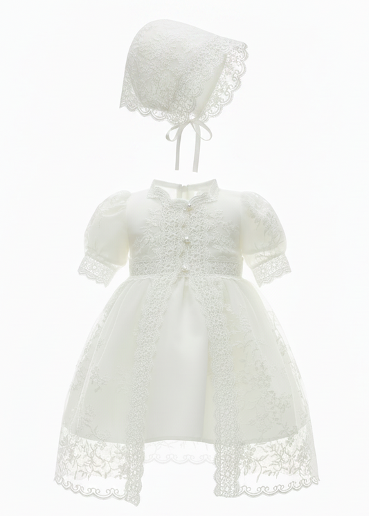White lace dress on a white background