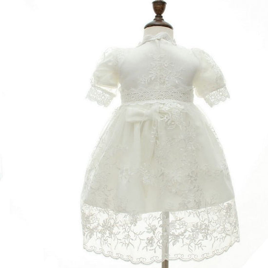 2 pc Short Sleeve Girl Christening Gown with Lace Overlay 3