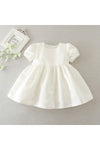 2 pc Short Sleeve Girl Christening Gown with Lace Overlay 4